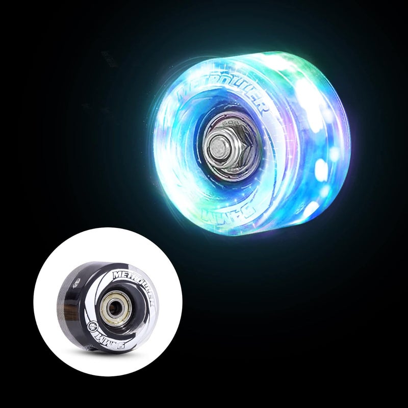 METROLLER 8 Pack 54mm x 32mm Roller Skate Wheels with Bearing ABEC-7 Installed, Indoor Outdoor light up wheels for roller skates Durable Wear-Resistant PU 82A Wheels Roller Skate Accessories without tool - Image 3